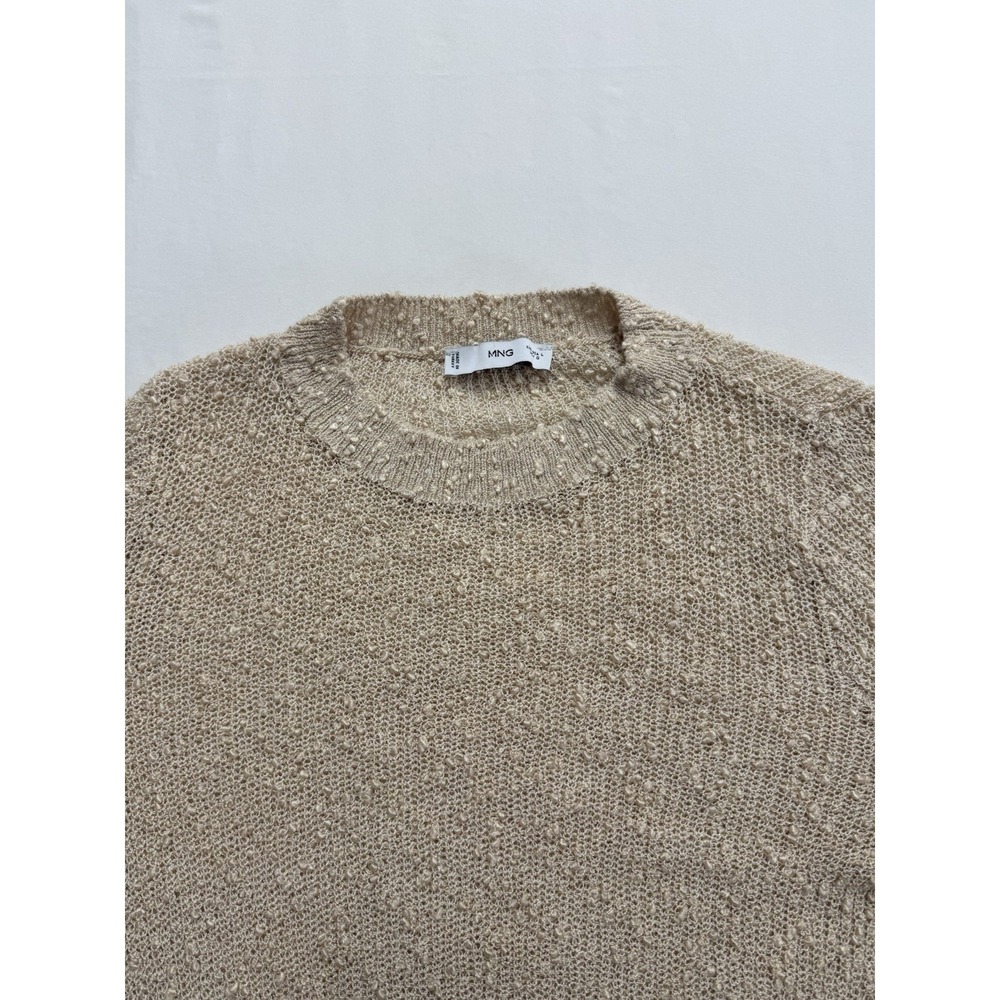 MNG‎ Womens Knit Crew Neck Long Sleeve Pullover Sweater Beige Ruffle Hem L